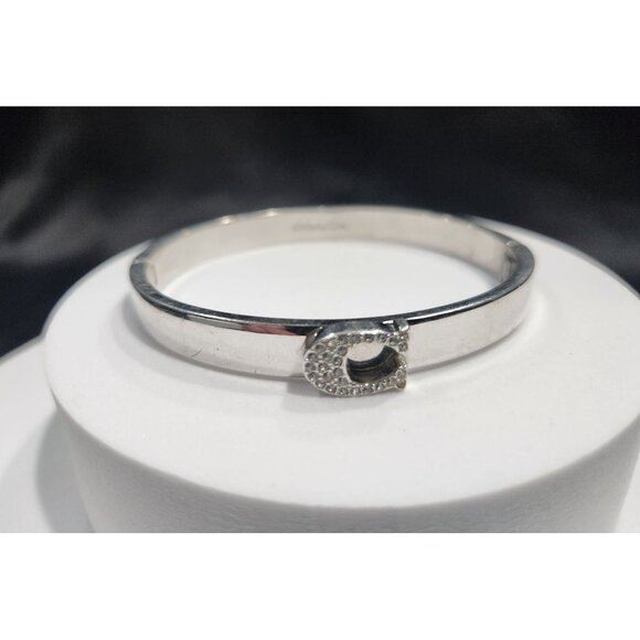 Coach Pave Signature "C" Silver-Tone Hinged Bangle Bracelet - Picture 2 of 6